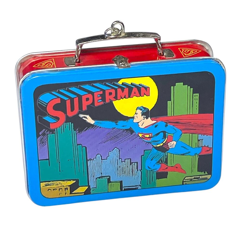1998 Hallmark Superman Mini Lunchbox Ornament DC Comics Metal Tin